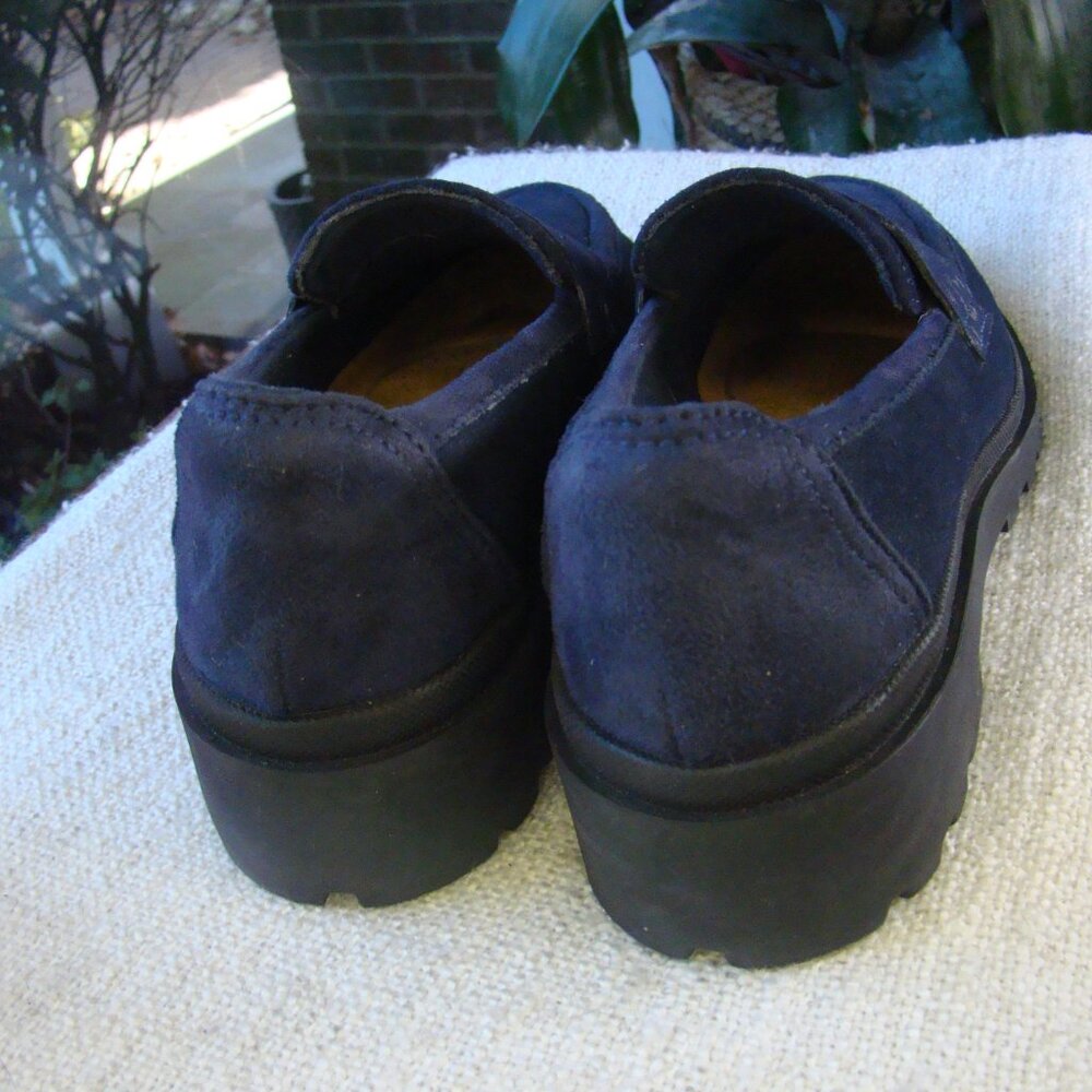 Clarks NEW Calla Ease navy blue genuine suede leather chunky loafers, Sz 6 - Picture 6 of 10